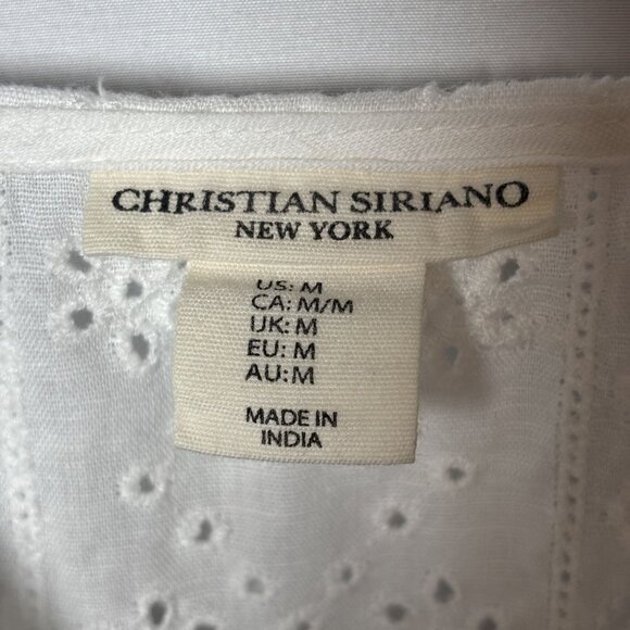 Christian Siriano Womens SZ M White Eyelet blouse linen blend - Picture 4 of 8